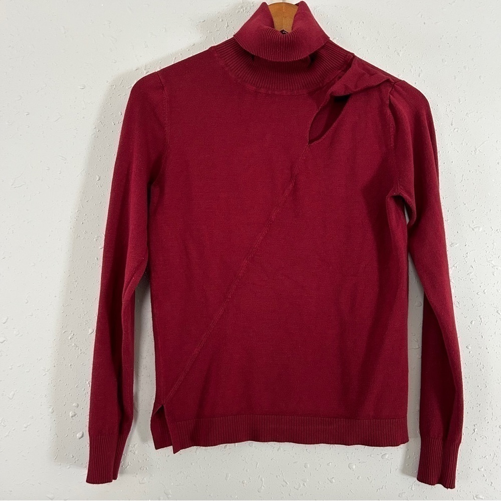 525 America Red Maroon Turtleneck Cutout Sweater Winter Comfy Casual Small
